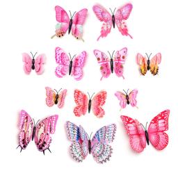 Adesivos de parede de borboleta 3d dupla camada rosa, decoração para casa, arte decorativa, adesivo de decalque de parede, borboletas para ímã de geladeira - Image 1