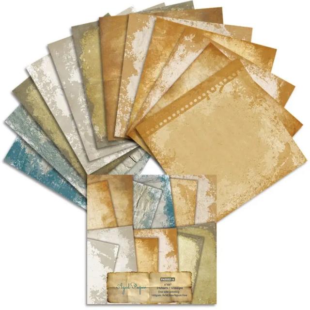 Bloco de Papel Envelhecido para Scrapbooking com 24 Folhas Artesanais para Artesanato e Fundos Criativos