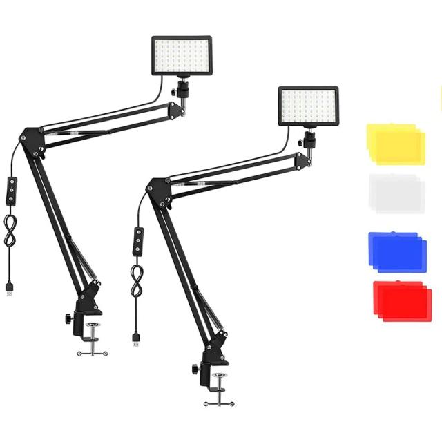 Kit de Iluminação Profissional com 2 Paquetes de Luz LED e Braços Suportes para Estúdio Fotográfico, Conferências e Streaming ao Vivo