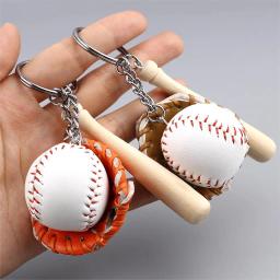Mini luva de beisebol colorida 3d pu, bastão de madeira, chaveiro, presente para mulheres e homens, 11cm, 1 peça - Image 2