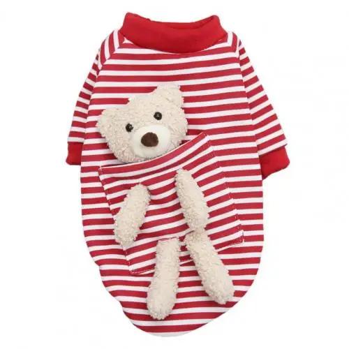 Moda Inverno para Cachorros: Moletom Listrado Estiloso com Estampa de Urso para Pequenos Pomeranias