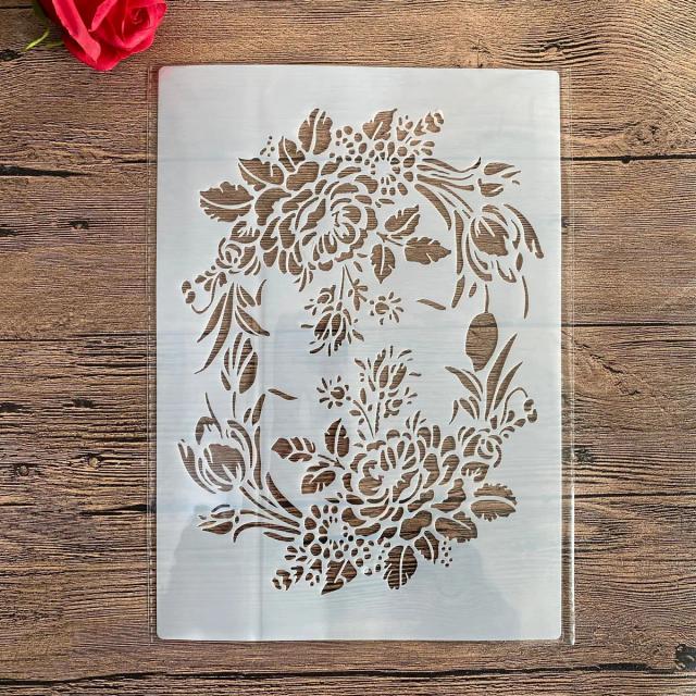 Estêncil A4 Decorativo para Pintura de Parede, Álbum de Recortes e Artesanato com Design de Plantas e Flores