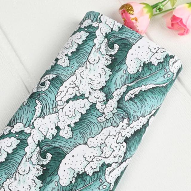 Tecido 100% Algodão Liso com Impressão Geométrica Seawave Japonês para Moda Handmade e DIY