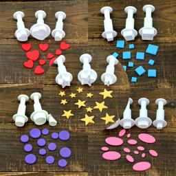 Forma redonda de flor quadrada de coração 3 embutida formato de coração e estrela para decoração de bolo fondant em formato de goma pasta americana artesanato cortador de açúcar ferramentas para biscoitos - Image 2