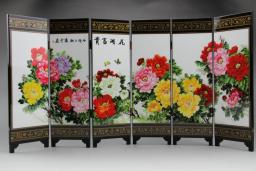 Tela de entalhar madeira chinesa, caligrafia e pintura de flor de peônia, artesanato decorativo - Image 1