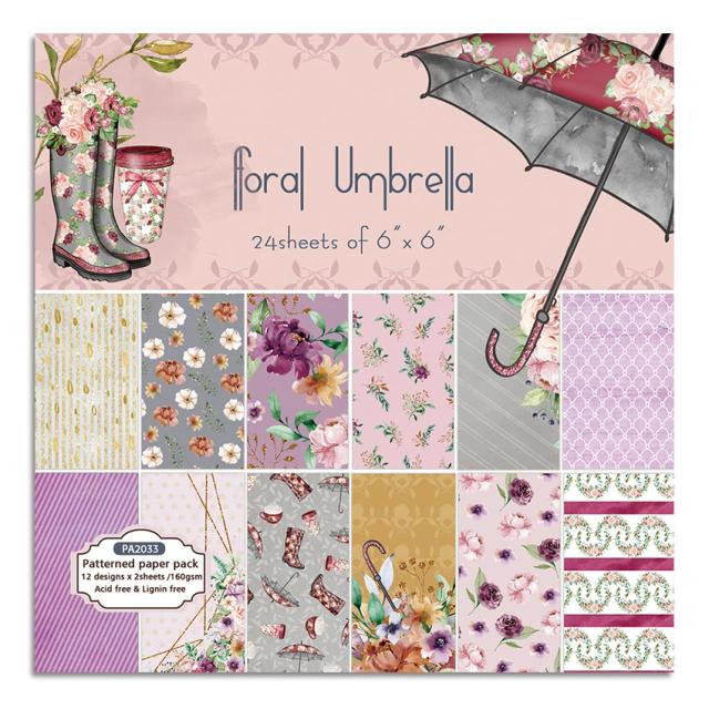 Guarda-chuva Floral Estampado - Bloco de Papel Scrapbook Artesanal com 24 Folhas 6"x6" para Artesanato e Fundo Alinacraft