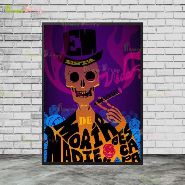 Pôster Artístico de Menina Careta para o Dia dos Mortos no México - Pintura em Lona para Sala de Estar - Sem Moldura