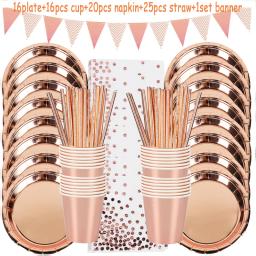 Conjunto de Louça Descartável Ouro Rosa, Prato de Papel, Copo, Guardanapos, Decoração Do Casamento, Terno Para 10-20 Convidados, Festa De Aniversário - Image 3
