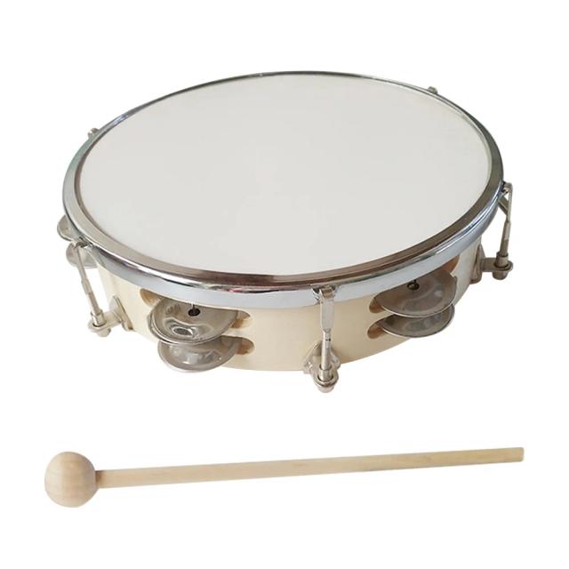 Tambor de Mão com Dupla Linha de Jingles - Percussão Ideal para Crianças e Adultos, Disponível em 8 e 10 Polegadas