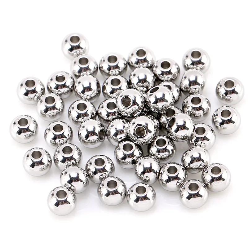 Grânulos originais do espaçador do metal da cor do ouro 304 de aço inoxidável liso redondo grânulos soltos para diy pulseira colar fazendo jóias - Image 1