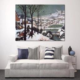 Arte da parede artesanal pieter bruegel o ancião pintura a óleo reprodução caçadores na neve paisagem da lona arte alta qualidade - Image 5
