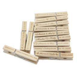 Prendedores De Roupa De Madeira Personalizados Para Roupas, Pinos De Madeira, Roupas Personalizadas Pags, Clips, Decoração Do Casamento, Favor Do Chuveiro Do Bebê, 50PCs - Image 1