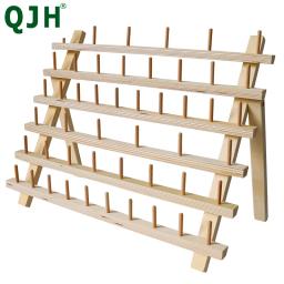 QJH Suporte de linha de madeira com 48 lâminas, rack de linha de costura e bordado e organizador para costura com ganchos pendurados - Image 1