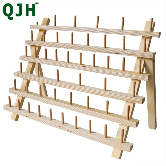 Suporte de Madeira para 48 Lâminas: Rack Organizador para Costura e Bordado com Ganchos Pendurados
