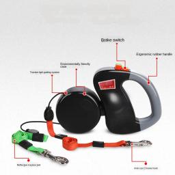 Guia duplo para cães, durável, duas cabeças, corda de tração, portátil, automático, rotação retrátil, coleira para animais de estimação (menor que 50kg) - Image 5