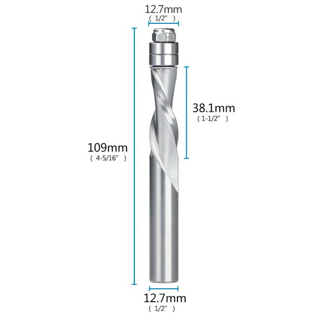Roteador Bit de 2 Polegadas com Rolamento para Carpintaria - Fresa Espiral em Carboneto com Corte Flush e Guarnição