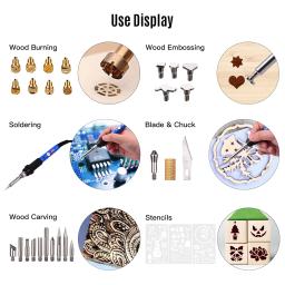 112 pces queima de madeira kit ajustável temperatura 220-480 woodferramenta de queima de madeira 60w pyrography caneta conjunto para gravação escultura de solda - Image 3