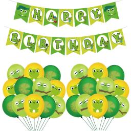 Bonito sapo folha balões crianças feliz aniversário decoração da festa primavera desenhos animados verde animal banner cupcake toppers ballon combo brinquedo presente - Image 4