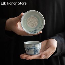 Pintados à mão Filtros De Porcelana, Plum Blossom Tela De Filtro De Chá, Chá Titular Vazamento, Kung Fu Chá Set Acessórios, Azul e Branco - Image 1
