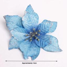 Natal glitter 20 peças ornamento de árvore de natal enfeites de flores artificiais de natal casamento ornamentos de casamento azul - Image 4