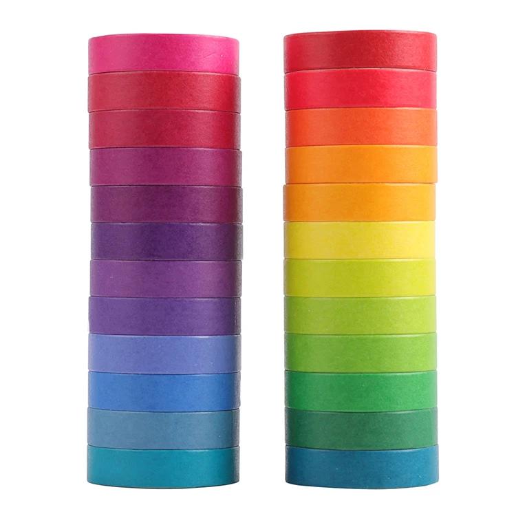 24 pçs arco-íris washi fitas básicas decorativo fita adesiva diário suprimentos fita de mascaramento artigos de papelaria scrapbooking washi conjunto de fita - Image 1