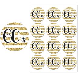 Adesivos De Festa De Aniversário De Ouro, Etiquetas De Selo, Celebração Adulto, 60 ° Aniversário - Image 5