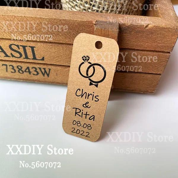 Nome personalizado & data obrigado você tag weding festa decoração favores personalized mini kraft tags favor do casamento - Image 1