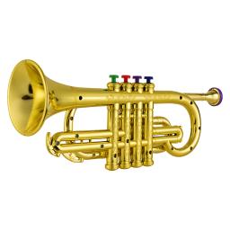 Brinquedo Musical Educacional Trompete para Crianças, Instrumentos de Sopro, ABS, Ouro Metálico, 4 Chaves Coloridas para Crianças - Image 1