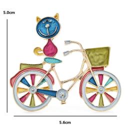 Broche colorido de gato wúli e bebê, presente sentado na bicicleta, emblema animal fofo, acessórios de joalheria de ano novo - Image 2