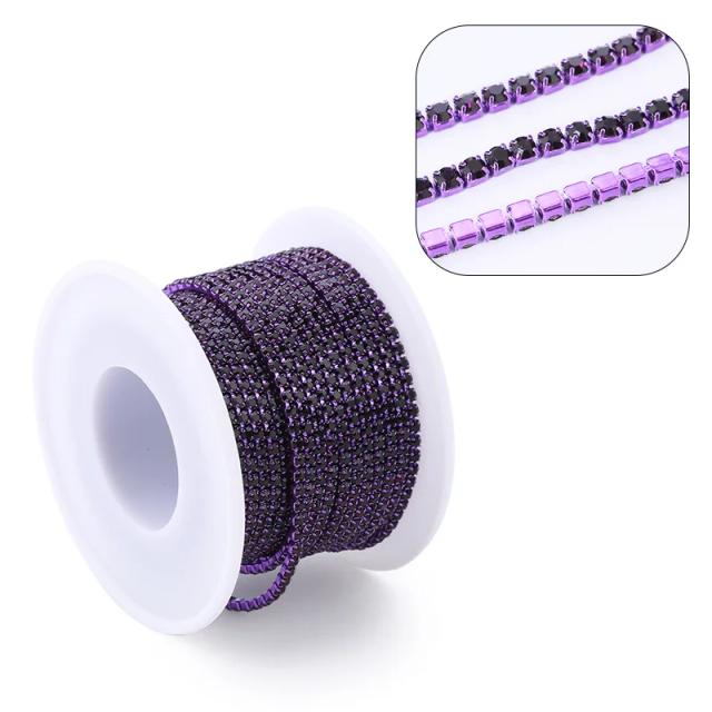 Prata com Base de Vidro e Cadeia de Strass Colorido para Decoração DIY - 2 Jardas