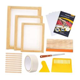 Kit de iniciante de impressão de tela madeira, moldura de impressão de tela de seda com ferramenta espremedora para bolsas de roupas de camisetas diy - Image 2