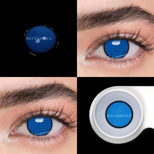 Lentes de Contato Cosplay Bio-essenciais para Acessórios Anime - Cores Vermelho, Branco e Azul para Halloween - 1 Par
