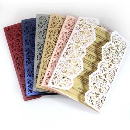 Convites de casamento 50 peças, elegante flor corte a laser cartão de convites de casamento cartão de renda de bolso personalizar convites cartão impressão decoração de festa - Image 6