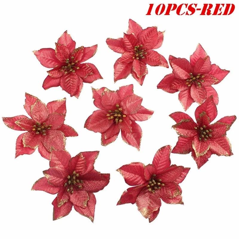 Grandes lantejoulas flores do Natal, Poinsétia Glitter, flores artificiais, enfeites de árvore, Decorações Home, 5.5 ", 10pcs - Image 1