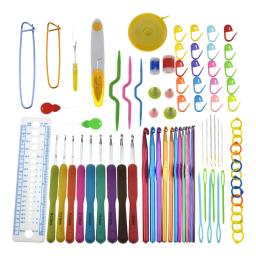 1 conjunto de ganchos de crochê conjunto com caso 14 estilos agulhas de tricô conjunto diy agulha artes artesanato tesoura marcadores ferramentas de costura yjn - Image 3