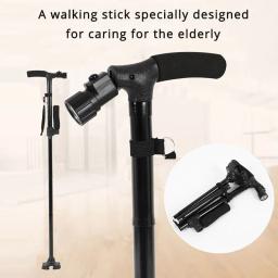 Bastão telescópico dobrável com luz LED, Dobrável Trusty Walking Cane para os pais mais velhos, Camping, Caminhadas, Trekking Stick - Image 2