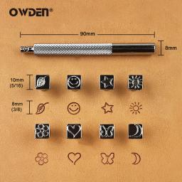 OWDEN-Couro Padrão Stamping Tool Set, DIY Arte Manual, Selos de impressão, Metal, 9pcs - Image 2