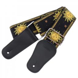 Correia de guitarra, tecido duplo, padrão de flores, couro legítimo, com extremidades para violão elétrico acústico - Image 6