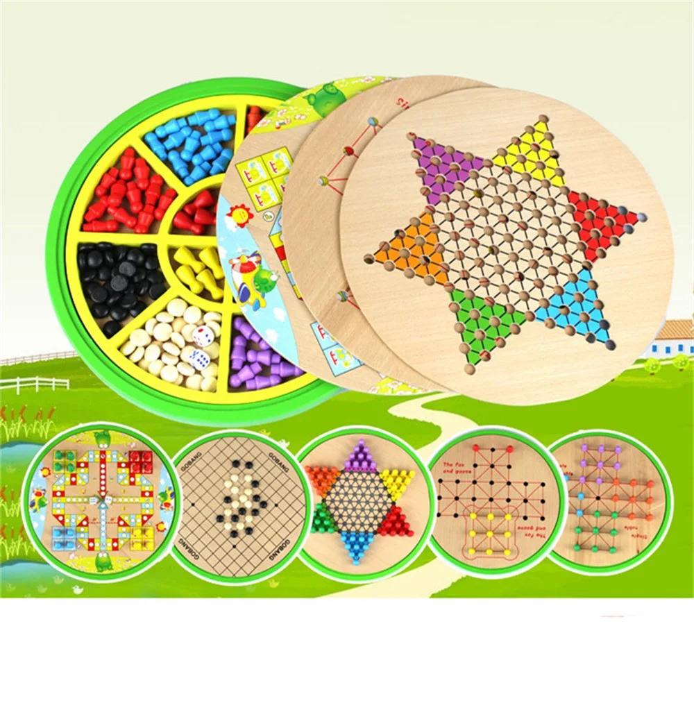 Sportshub-conjunto de xadrez de madeira para jogos de vôo, xadrez/halma/gomoku/animal, cobra e escadas/raposa e geês, 10 ou 5 em 1 ef0032 - Image 1