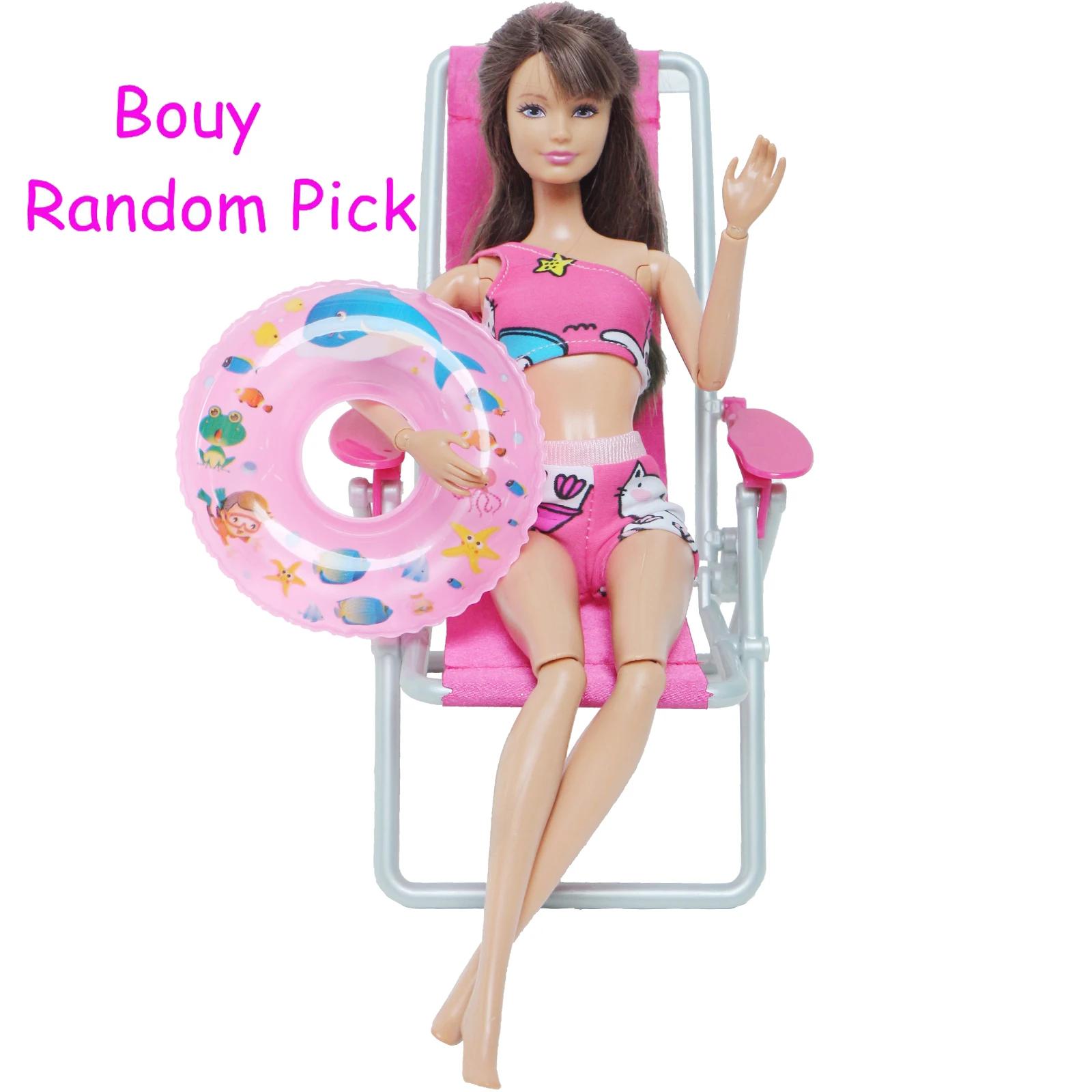 Boia de banho + 1 boia para natação aleatória, anel salva-vidas + 1 boia de praia dobrável rosa, acessórios para boneca barbie - Image 1