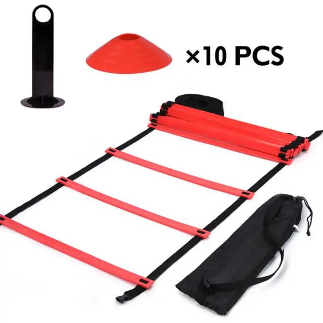 Kit de Agilidade com Escada de Velocidade e 10 Cones para Treinamento em Futebol, Basquetebol e Hóquei