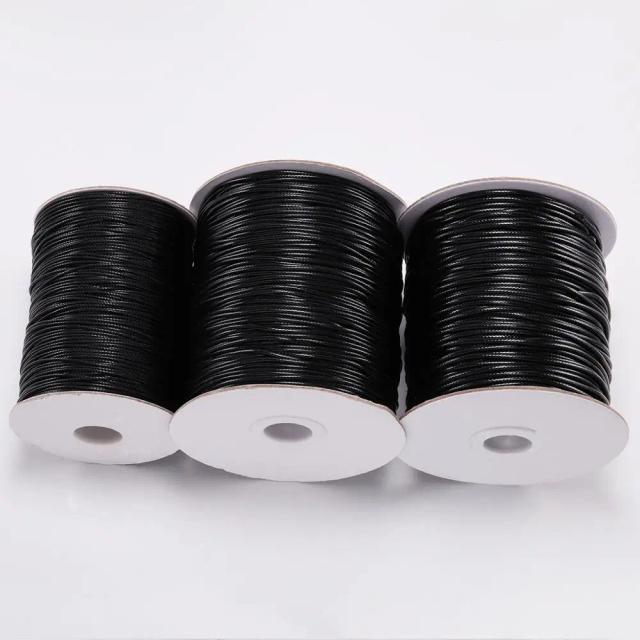 Cabo de Algodão Encerado 0.5 M - Cordão Preto para Artesanato DIY e Joias em 0.8, 1.0 e 1.5 Milímetros