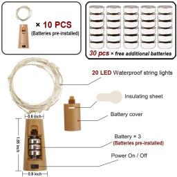 Luzes de garrafa de vinho a pilhas, mini luzes para garrafas de licor, artesanato, fadas, casamento, festa de Natal, 2m, 20 LED, 10 unidades - Image 2
