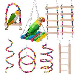 Pássaro brinquedos conjunto balanço mastigando brinquedos de treinamento pequeno papagaio pendurado rede papagaio gaiola sino poleiro brinquedos com escada suprimentos para animais de estimação 1pc - Image 1