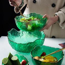 Vaso de salada de frutas em relevo, esmeralda japonesa doméstica verde, tigela de vidro criativa, personalidade, grande capacidade - Image 2
