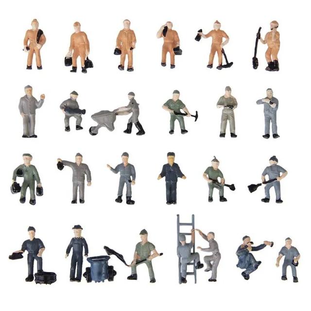 Miniaturas de Trabalhadores Ferroviários Pintadas em 1:87 com Balde e Escada - Conjunto com 25 Peças