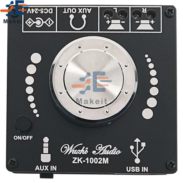 Amplificador de Áudio Estéreo ZK-1002M 100W com Bluetooth 5.0 e Conexões AUX e USB para Alto-falantes e Cinema em Casa