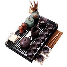 Luxo chinês conjunto de xícara de chá porcelana moderno chá cerimônia coador roxo argila kung fu chá conjunto bandeja juego de te teaware dg50ts - Image 2