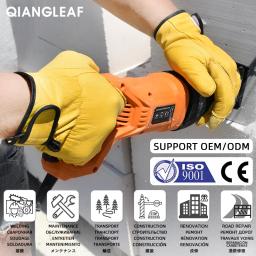 Qiangleaf couro escalada esporte proteção de segurança luva condução moagem soldagem multiuso luvas trabalho 527np - Image 4