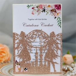 Convites e cartões de presente personalizados, 50 peças, festa de aniversário, faça você mesmo, fada, borboleta - Image 3